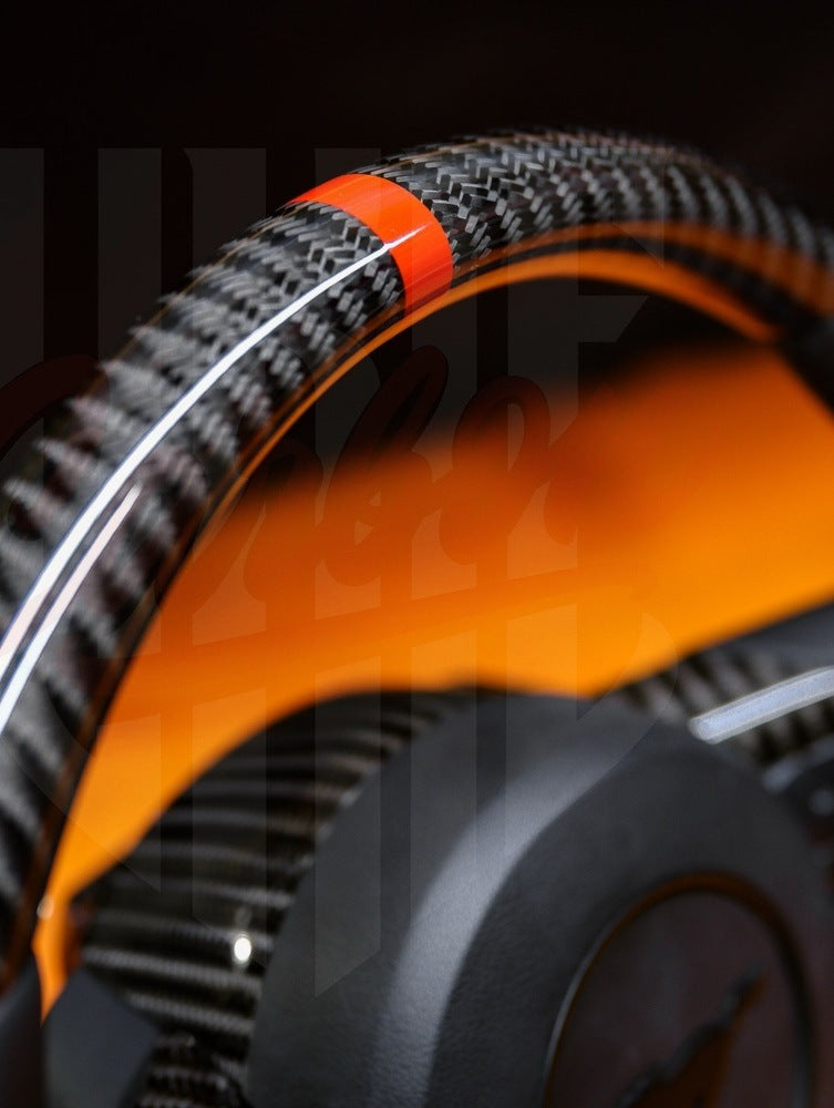 2015-2023 Mustang S550 Gloss Wide Carbon Fiber Steering Wheel With Strip - by ukiecarbon.com