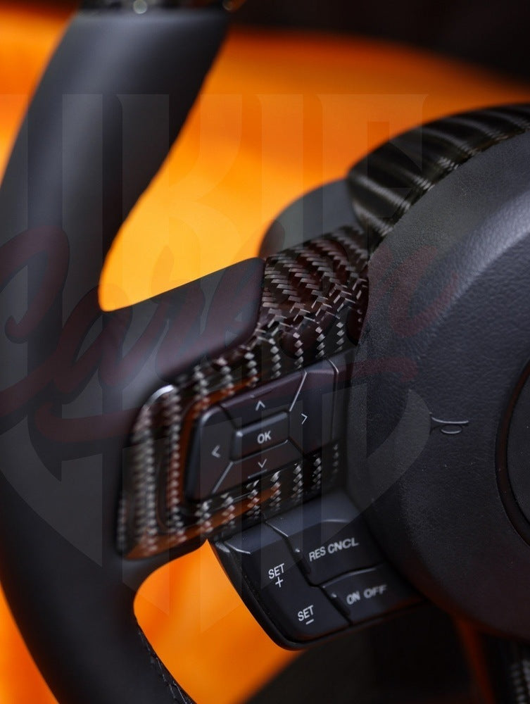 2015-2023 Mustang S550 Gloss Wide Carbon Fiber Steering Wheel With Strip - by ukiecarbon.com